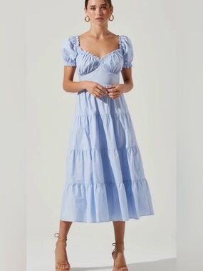 ASTR THE LABEL Anthropologie Sweetheart Puff Sleeve Poplin Midi Dress sze M NWOT